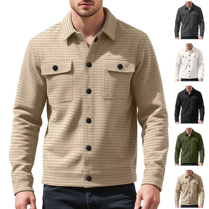 Men's casual flannel jacket with textured fabric and practical pockets Lisslune