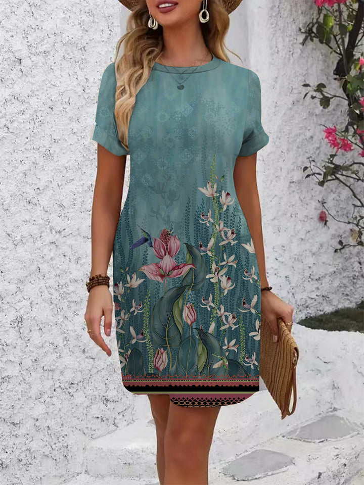 Women casual short sleeve dress with floral motifs and comfortable cut Lisslune