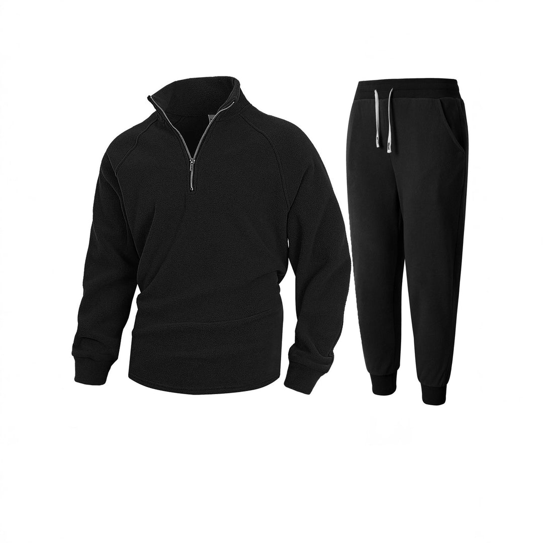 Men's fleece top with modern stand-up collar and sporty jogging pants Lisslune