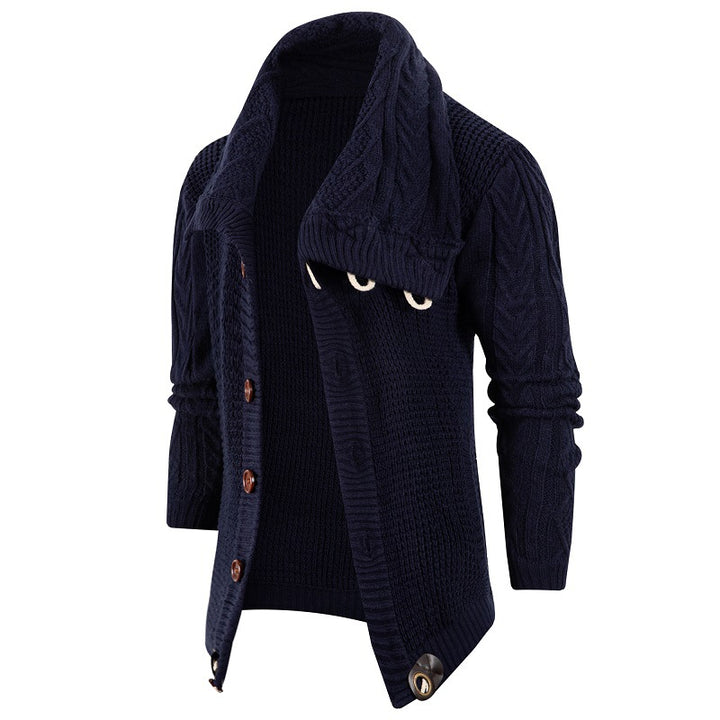 Men's chunky knit cardigan with foldable neckline Lisslune