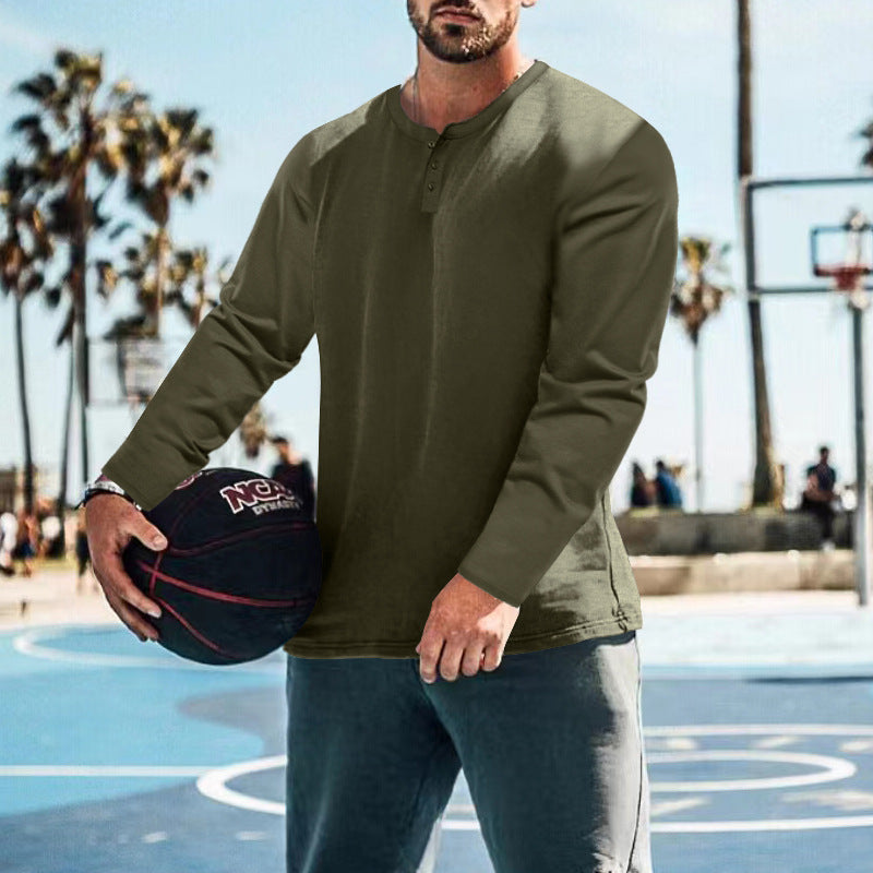 Men's long-sleeve sports top with button placket and breathable properties Lisslune