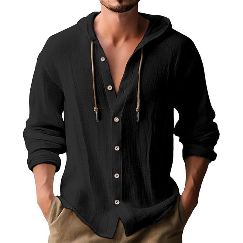 Men's Casual Hooded Shirt with Button Placket Lisslune