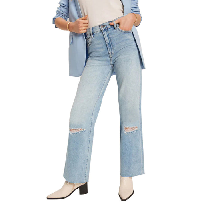 Ladies High-Waist Jeans with frayed hem and trendy rip details Lisslune