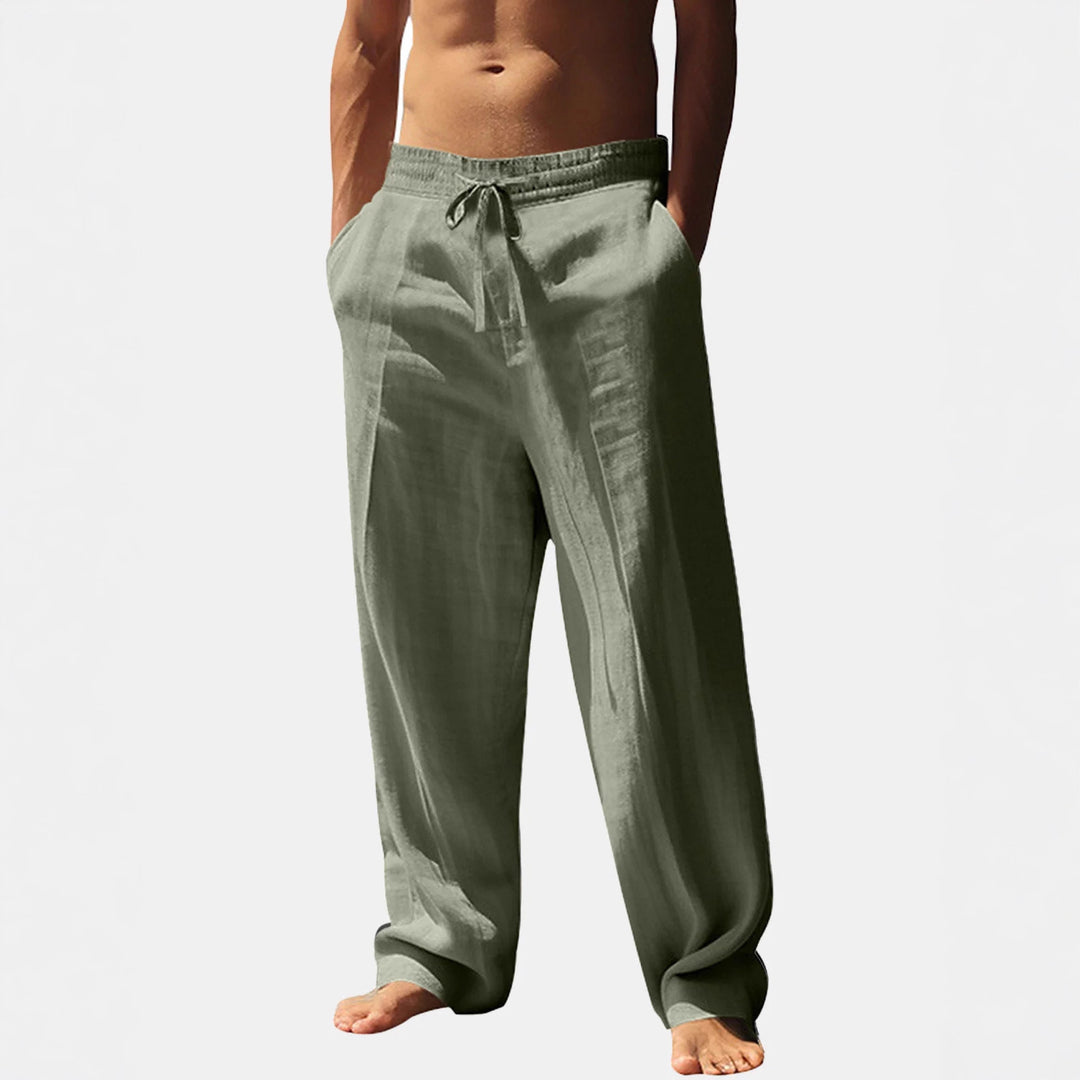 Men's Casual Linen Pants with Elastic Waistband and Side Pockets Lisslune