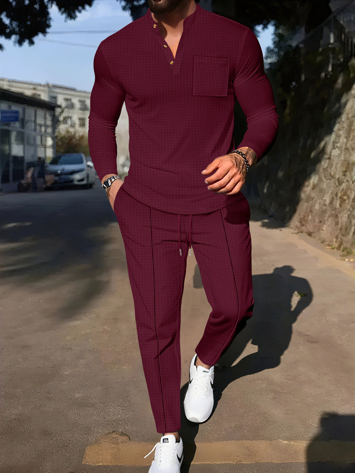 Men's stylish leisure suit set with textured top and comfortable joggers Lisslune