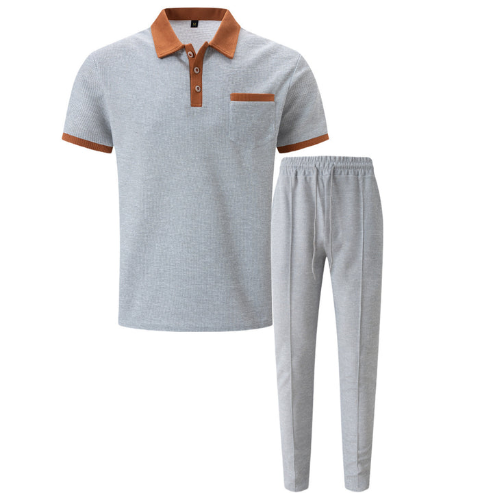 Men's elegant leisure set with textured polo shirt and comfortable pants Lisslune