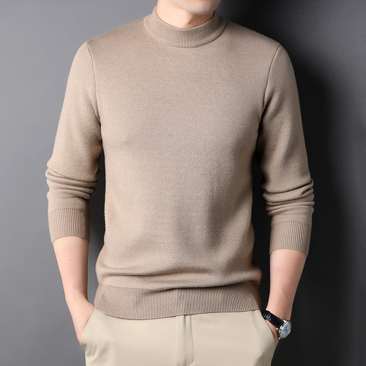Men's Fine Knit Pullover with High Collar and Slim Fit Lisslune