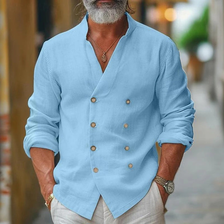 Men's elegant linen shirt with double button placket Lisslune