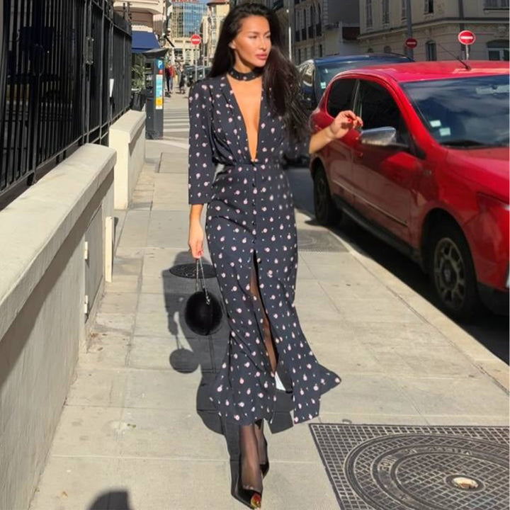 Women's jumpsuit with deep V-neckline and stylish slit Lisslune
