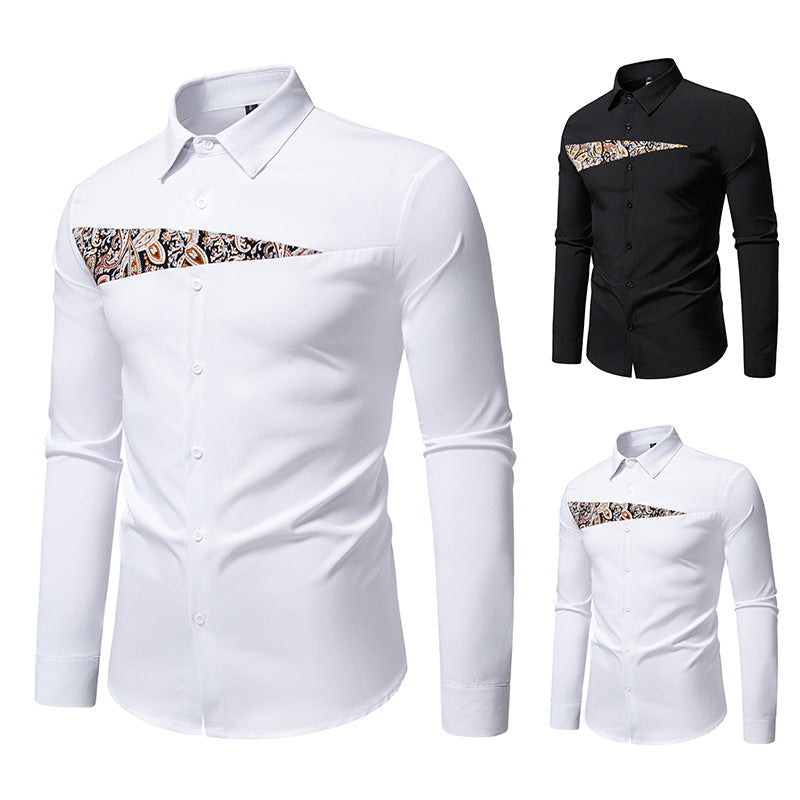 Men's fashionable long-sleeve shirt with paisley pattern details Lisslune