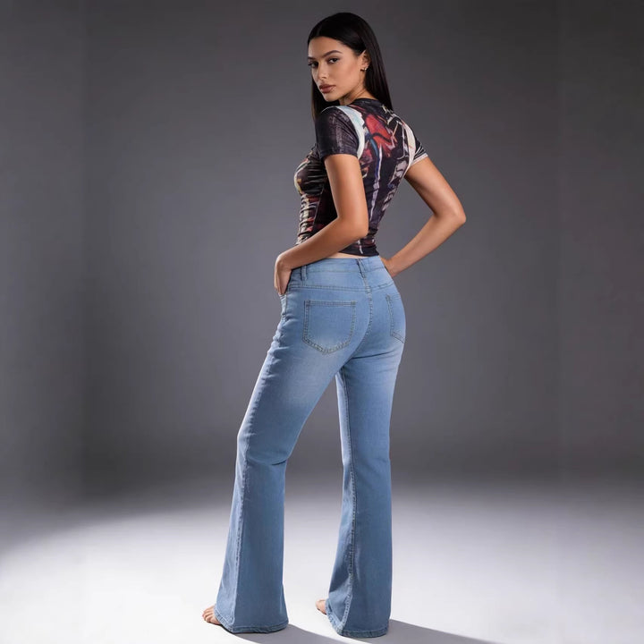 Damen Schlagjeans mit bunten Knopfdetails und hohem Bund Lisslune