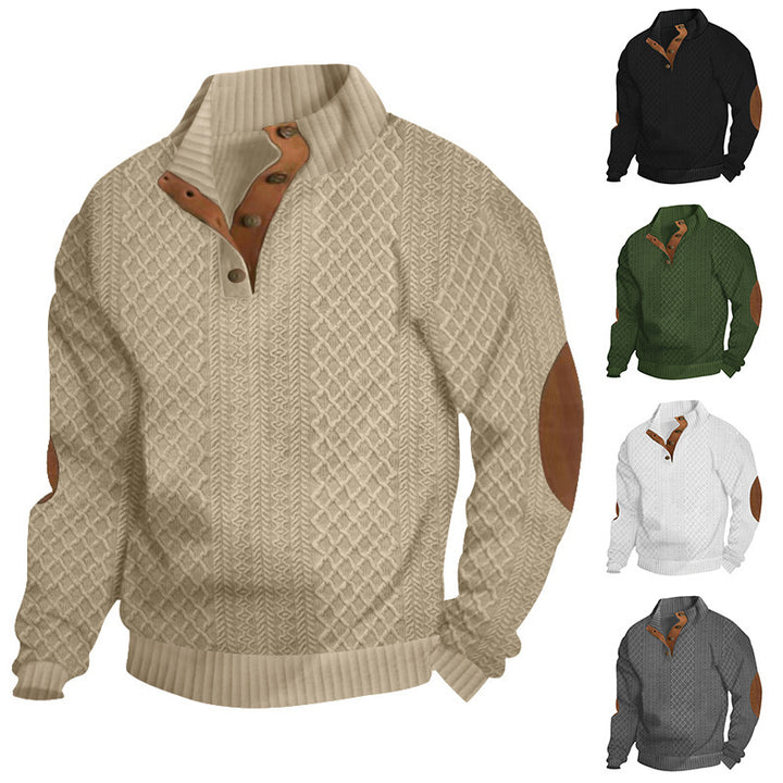 Men's sweatshirt with textured knit pattern and leather details Lisslune