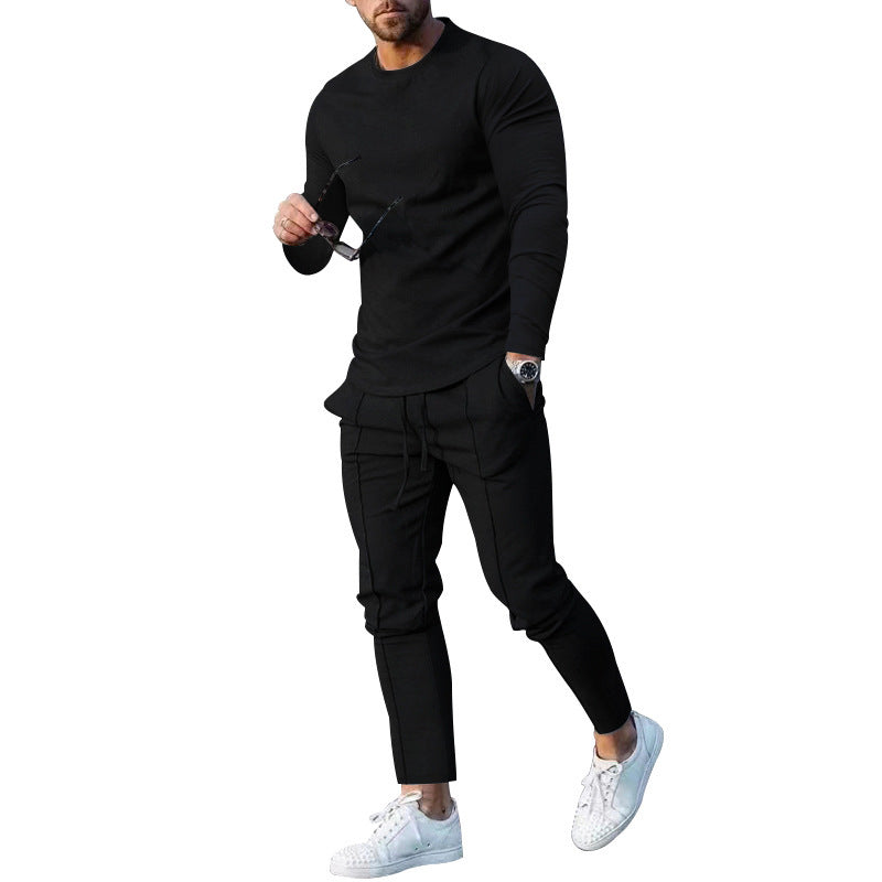 Men's sporty long-sleeve shirt with modern contrast seams and comfortable jogging pants Lisslune