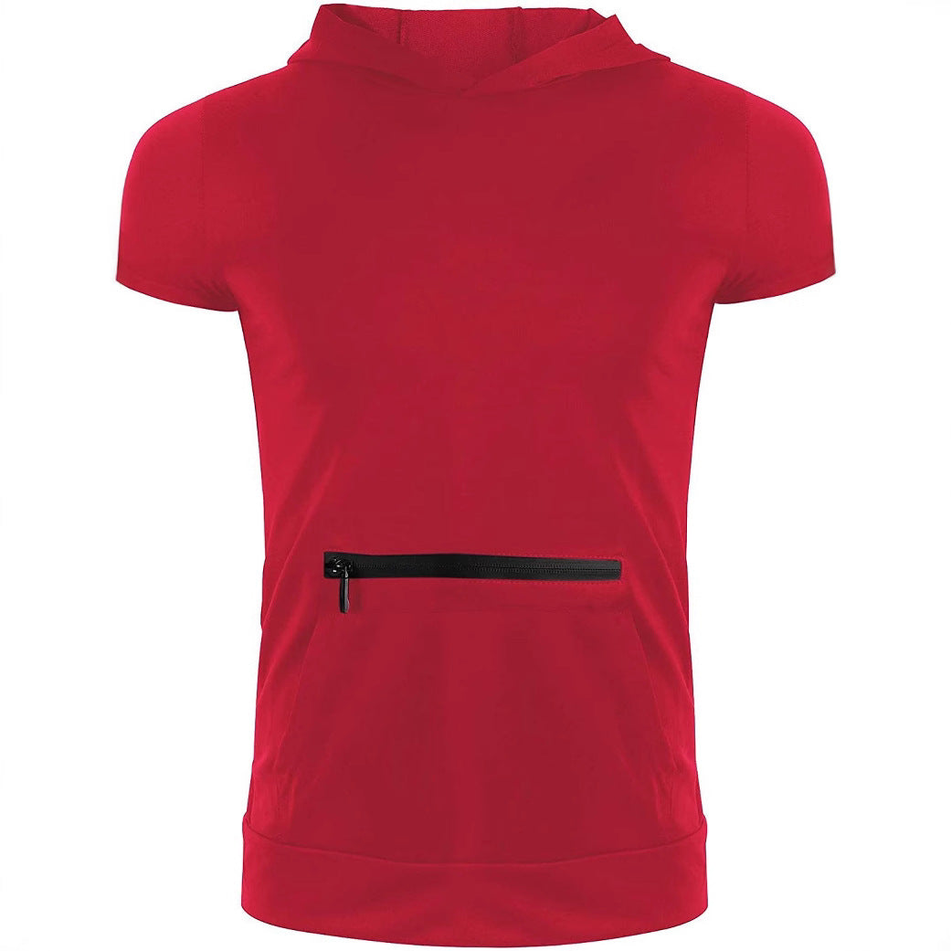 Men's Short Sleeve Hoodie with Practical Zipper Lisslune