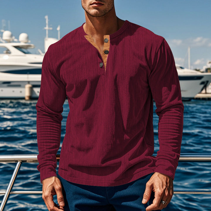 Men's Long Sleeve Henley Shirt with Textured Design Lisslune