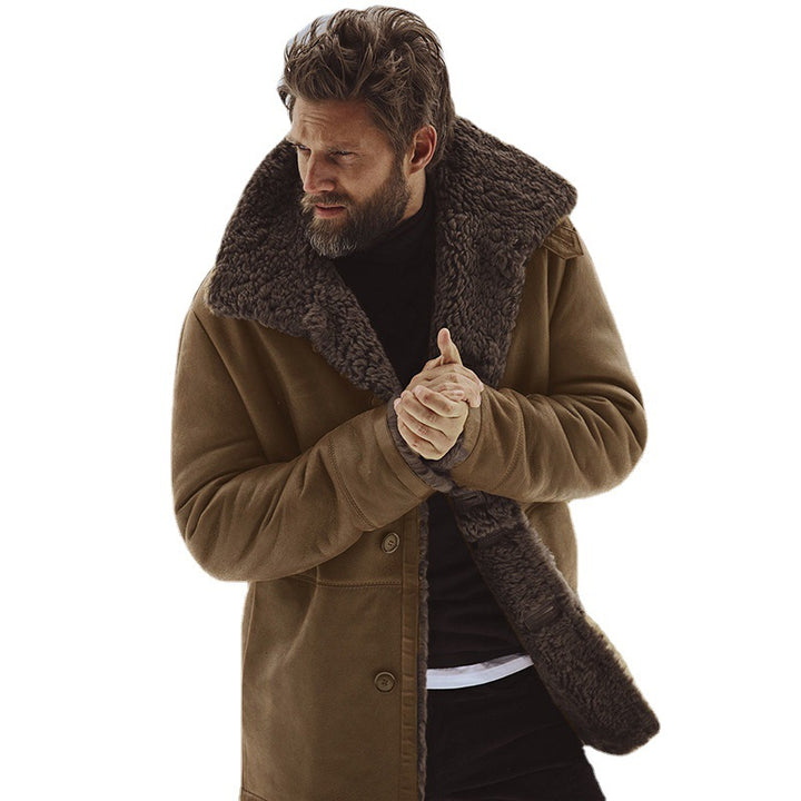 Men's Oversized Coat with Fur-Lined Collar Lisslune