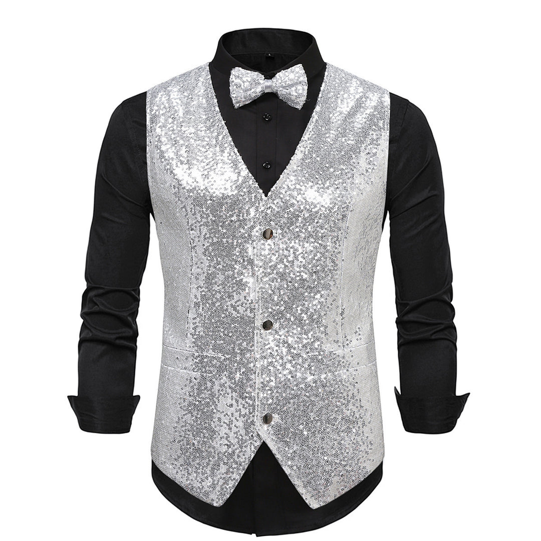 Men's extravagant sequin vest with matching bow tie Lisslune