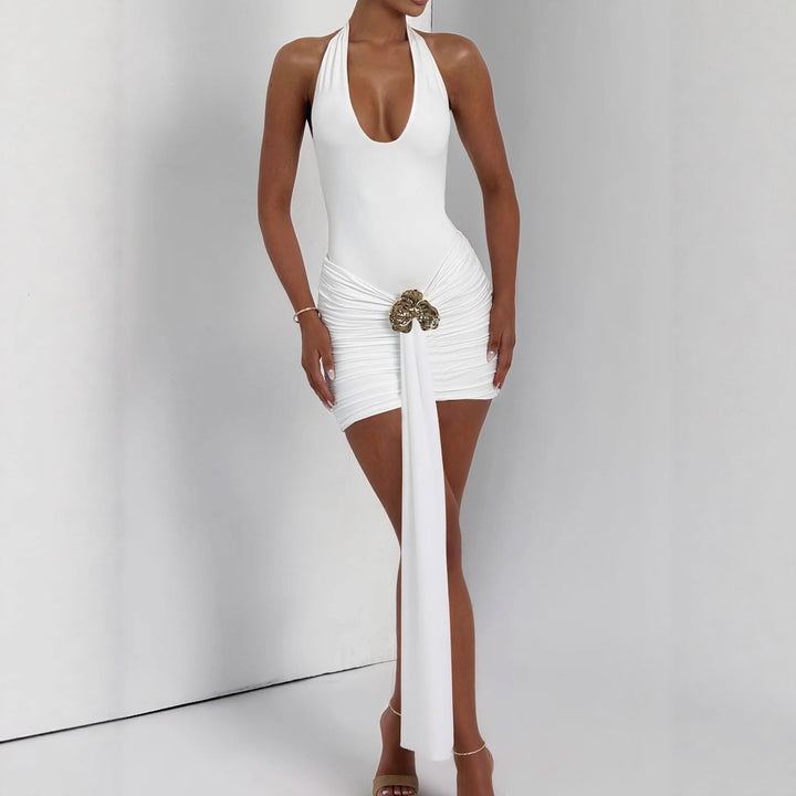 Damen Elegantes Cut-Out Minikleid mit Wickeloptik und Glamourösen Details Lisslune