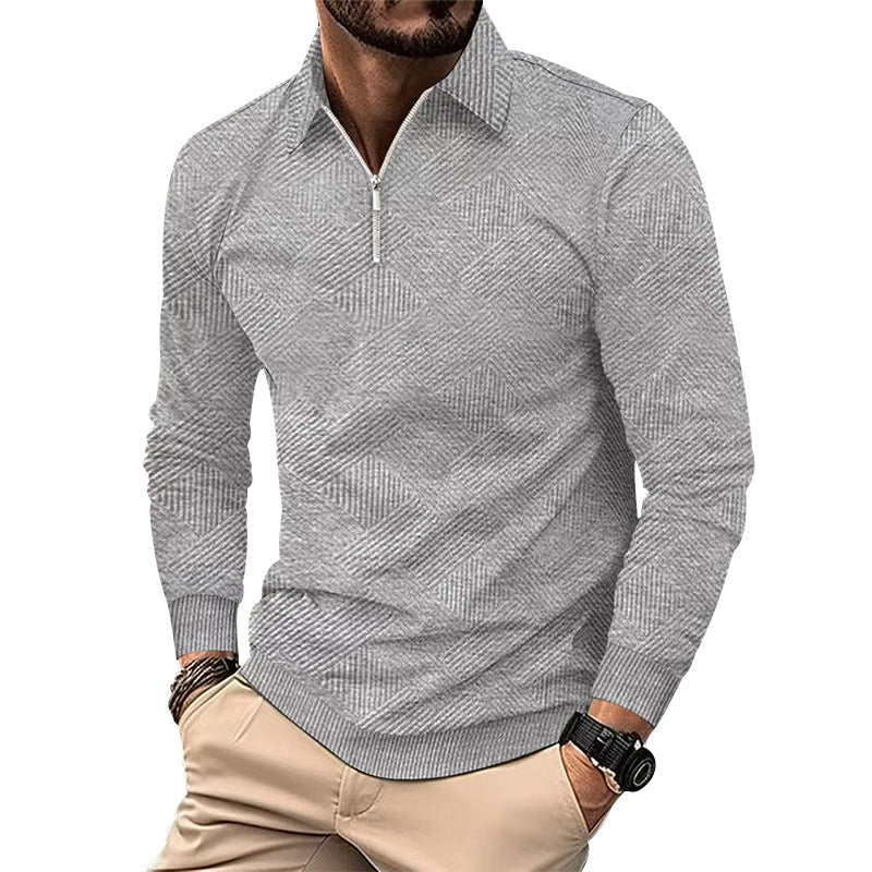 Men's stylish stand-up collar sweater with textured fabric and zipper Lisslune