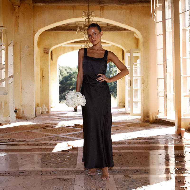 Ladies evening dress with high slit and stylish silhouette