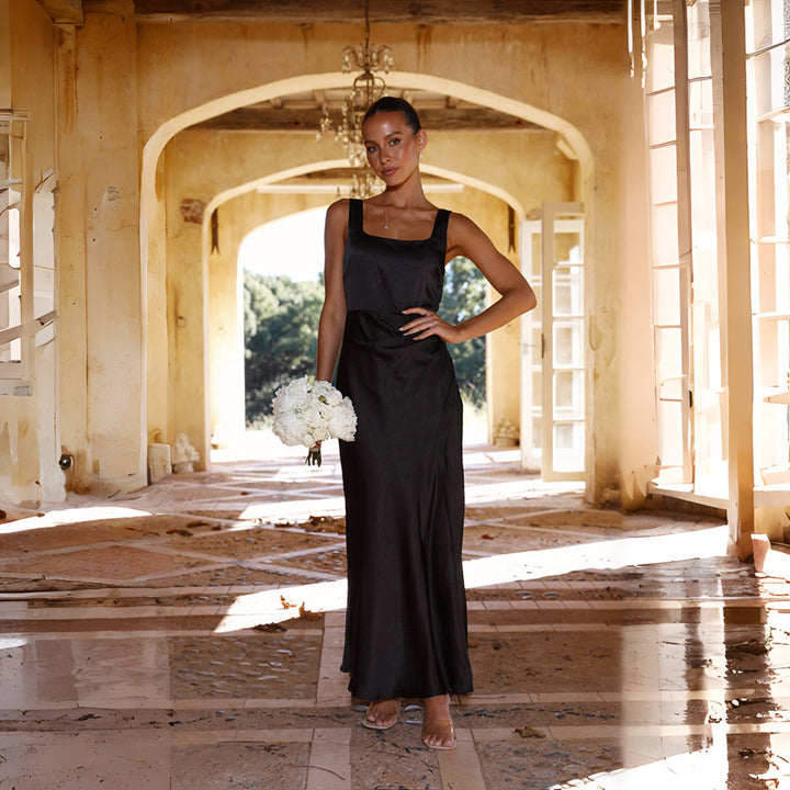 Ladies evening dress with high slit and stylish silhouette