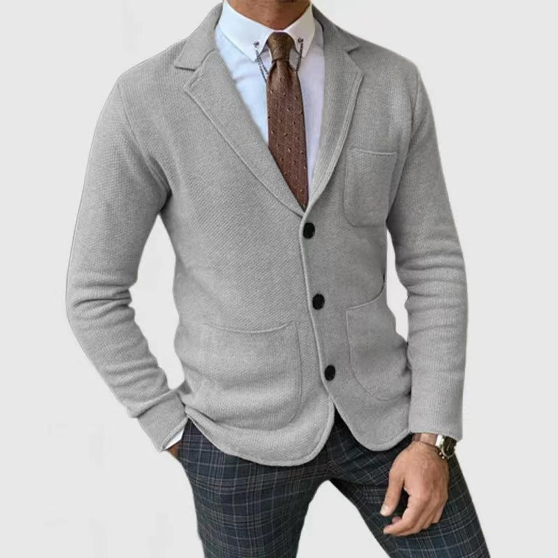 Men's knitted blazer jacket with high pockets and elegant button placket Lisslune