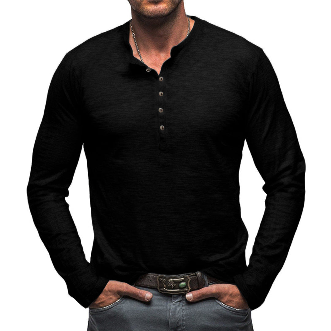 Men's Long Sleeve Henley Shirt with Button Placket and Soft Cotton Blend Lisslune