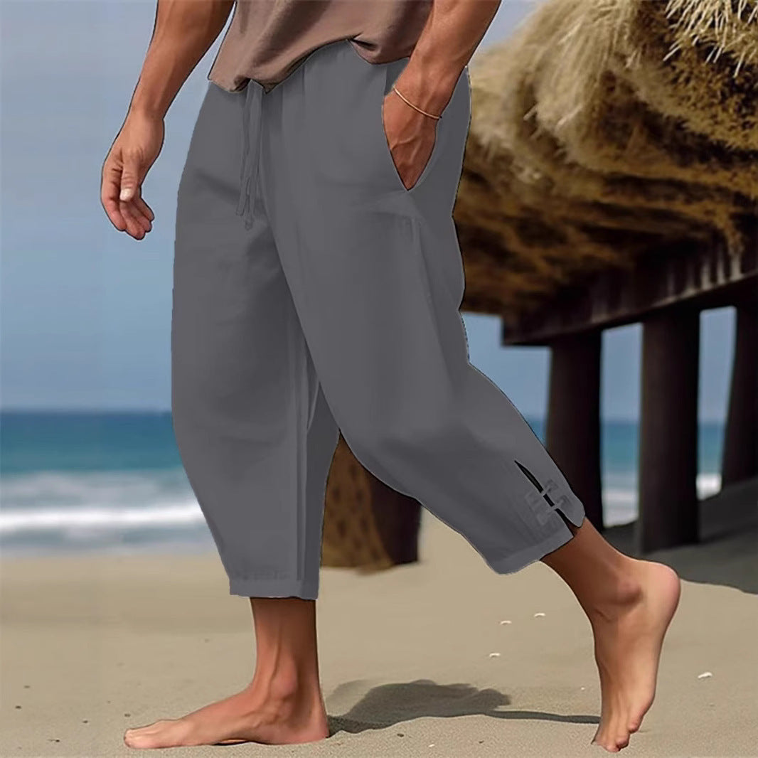 Men's loose beach pants with breathable material and elastic waistband Lisslune