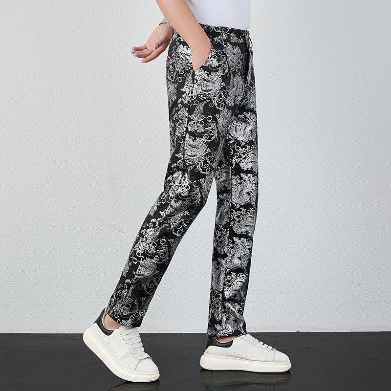 Men's elegant satin pants with floral pattern Lisslune