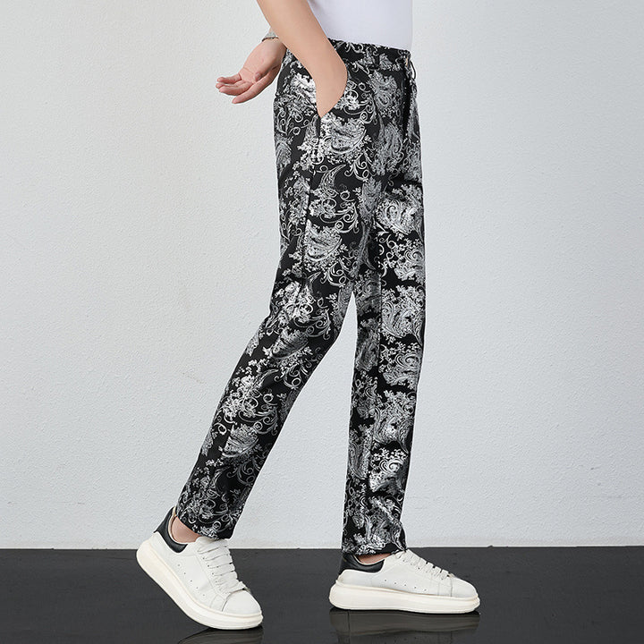 Men's elegant satin pants with floral pattern Lisslune