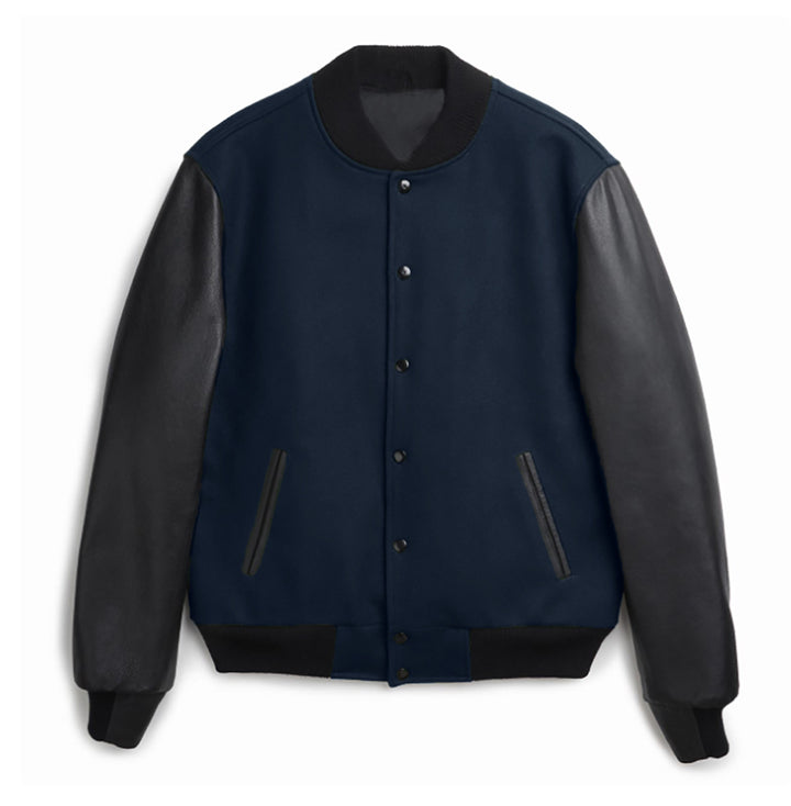 Men's stylish college jacket with leather sleeves Lisslune