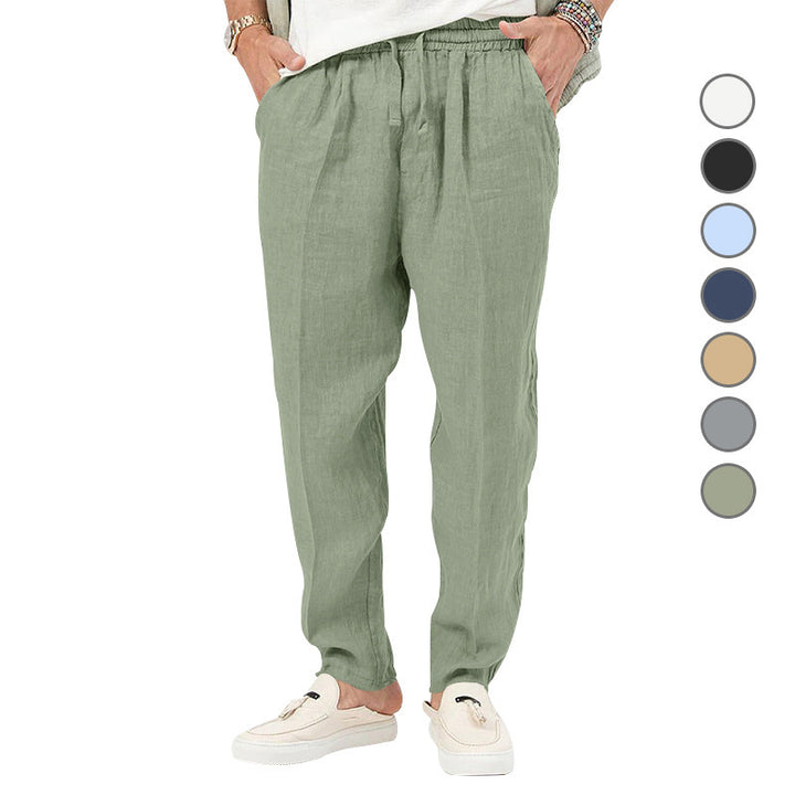 Men's Lightweight Linen Pants with Elastic Waistband and Practical Side Pockets Lisslune