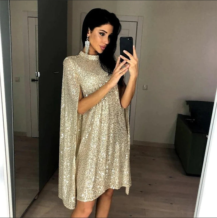 Women's elegant shimmering evening dress with a wide cut and sparkling look