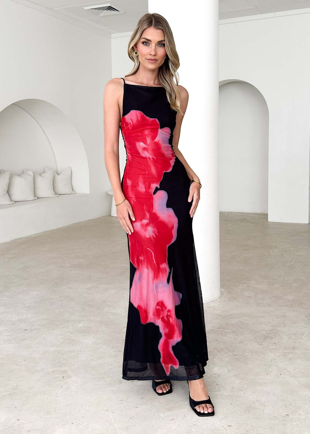 Women's Elegant Maxi Dress with Floral Print and Slim Fit Lisslune