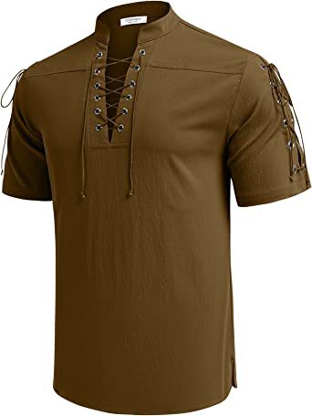 Men's casual short-sleeve shirt with lacing Lisslune