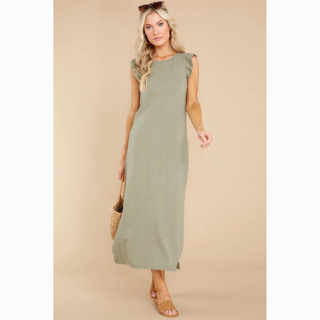 Women's Long Sleeve Maxi Dress with Playful Ruffle Details and Loose Fit