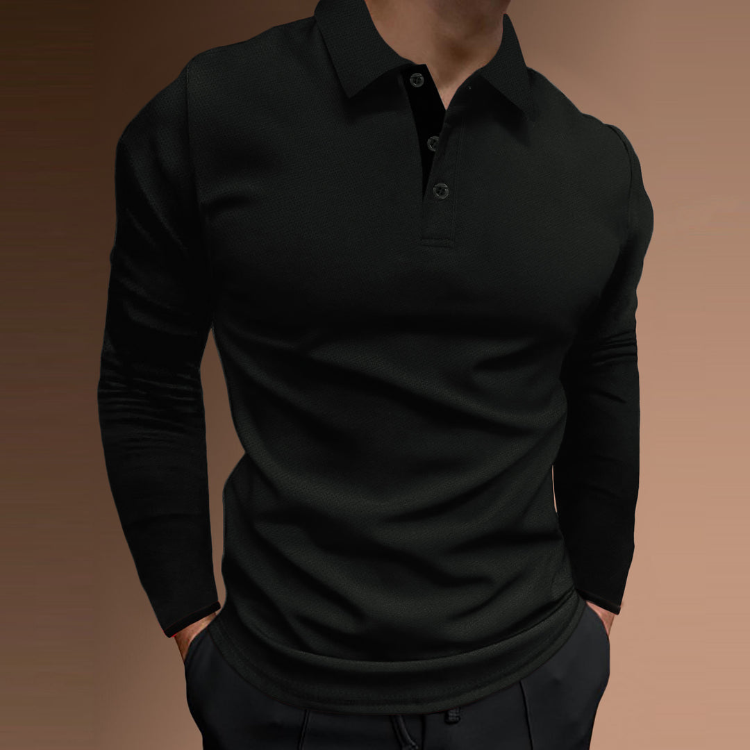 Men's elegant long-sleeve polo shirt with textured fabric Lisslune