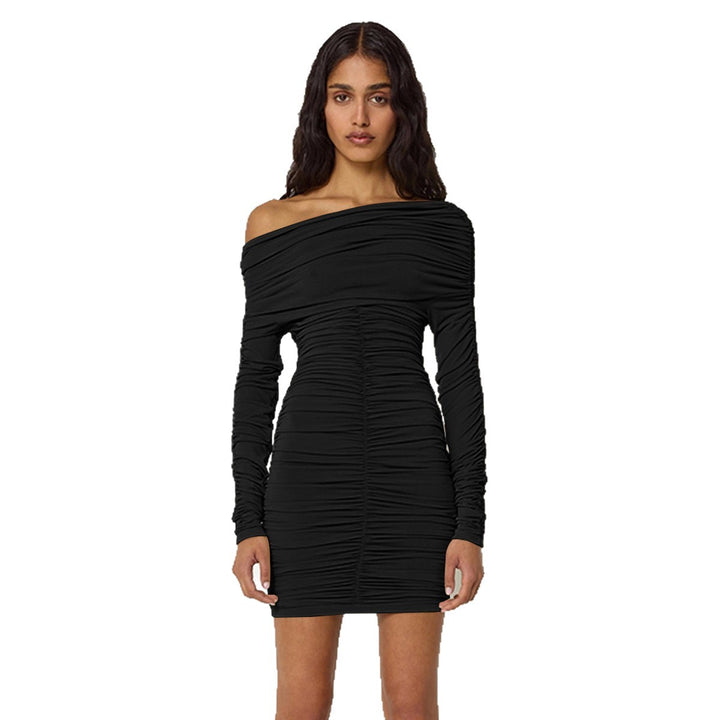 Damen Figurbetontes Off-Shoulder Kleid mit Raffung und langen Ärmeln Lisslune