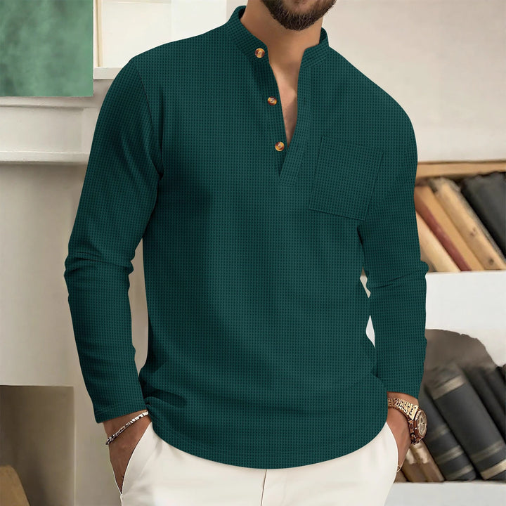 Men's long-sleeve shirt with modern stand-up collar and practical chest pocket Lisslune