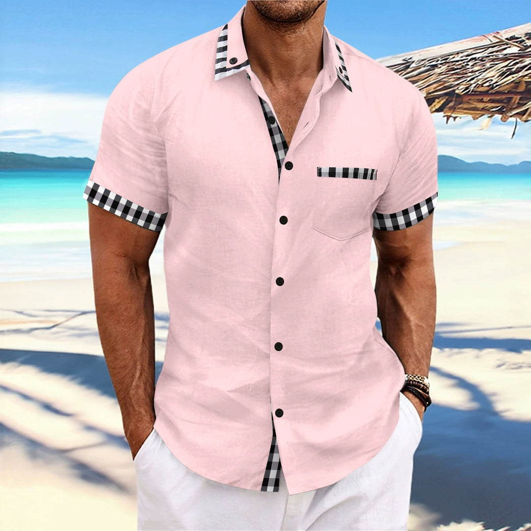 Men's short-sleeve shirt with checked accents and modern cut Lisslune