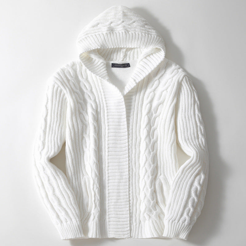 Men's cardigan with large collar and cable knit pattern Lisslune
