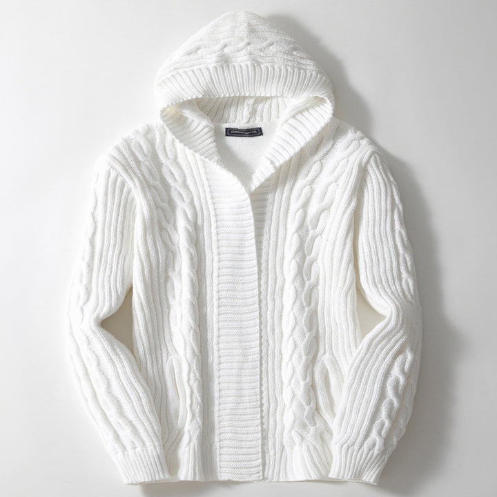 Men's cardigan with large collar and cable knit pattern Lisslune