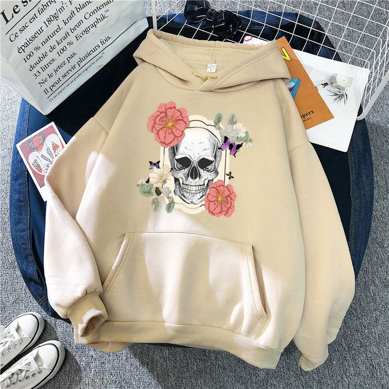 Women's hoodie with creative skull and flower design Lisslune