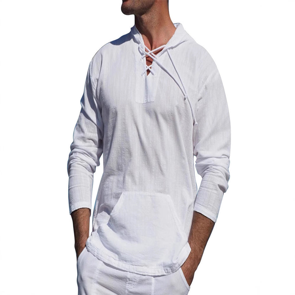 Men's long sleeve shirt with adjustable drawstring and practical kangaroo pocket Lisslune