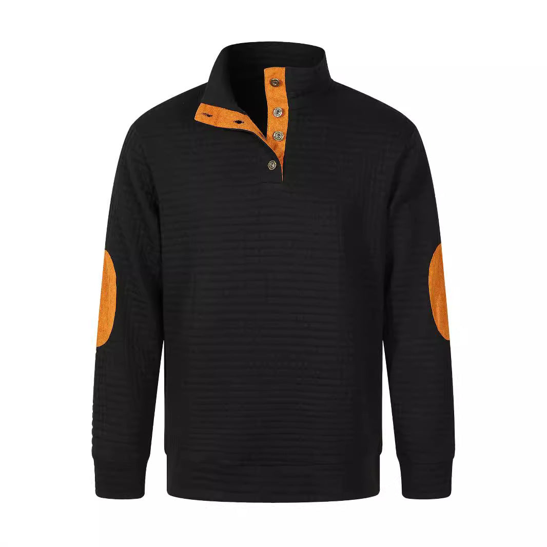 Men's Comfortable Sweatshirt with Button Placket and Contrast Elements Lisslune