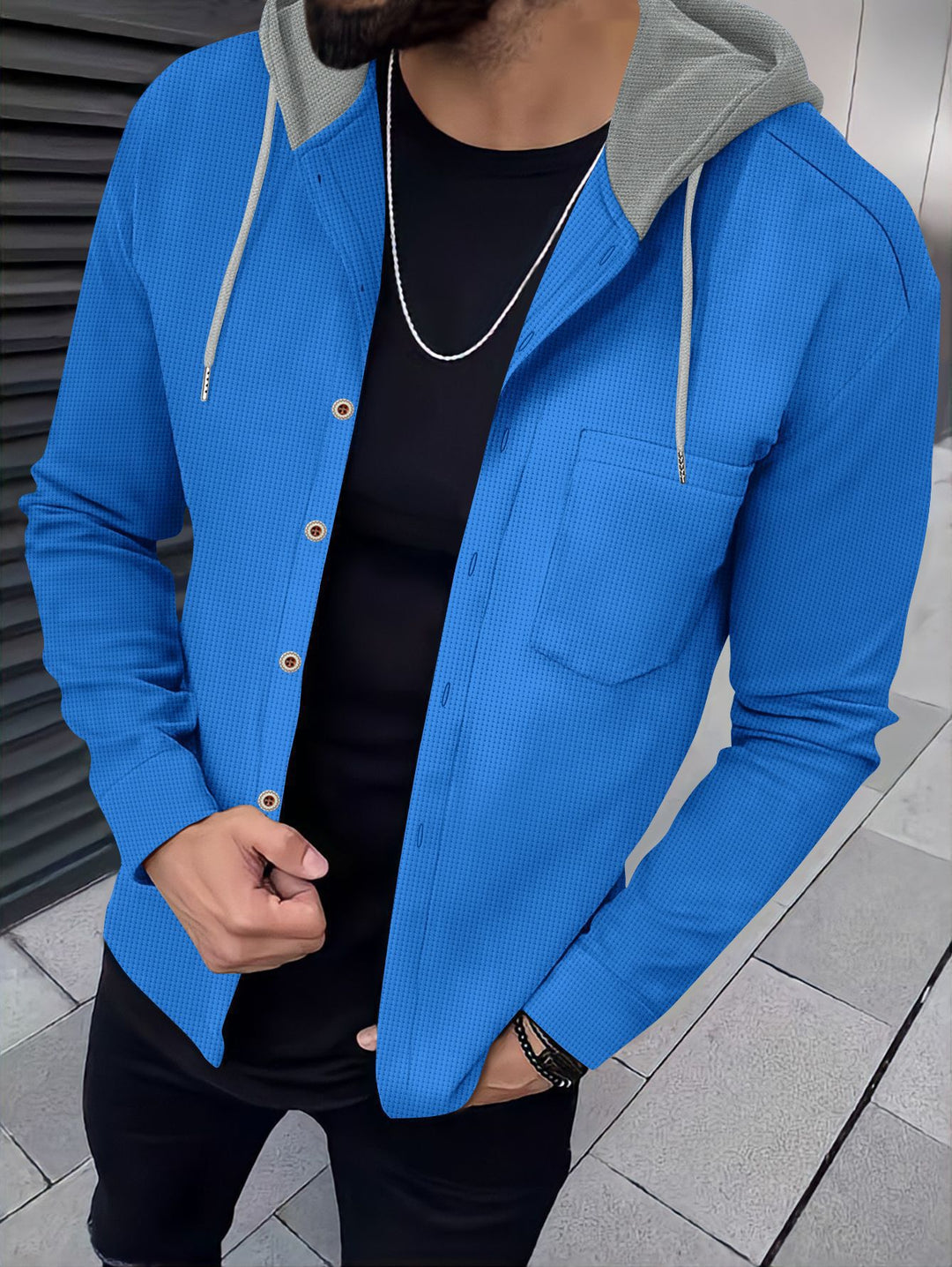 Men's leisure shirts with hood and textured design Lisslune
