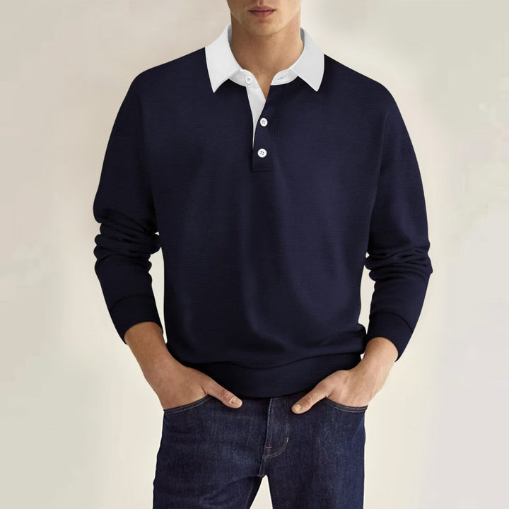 Men's elegant polo sweater with button placket and contrast collar Lisslune