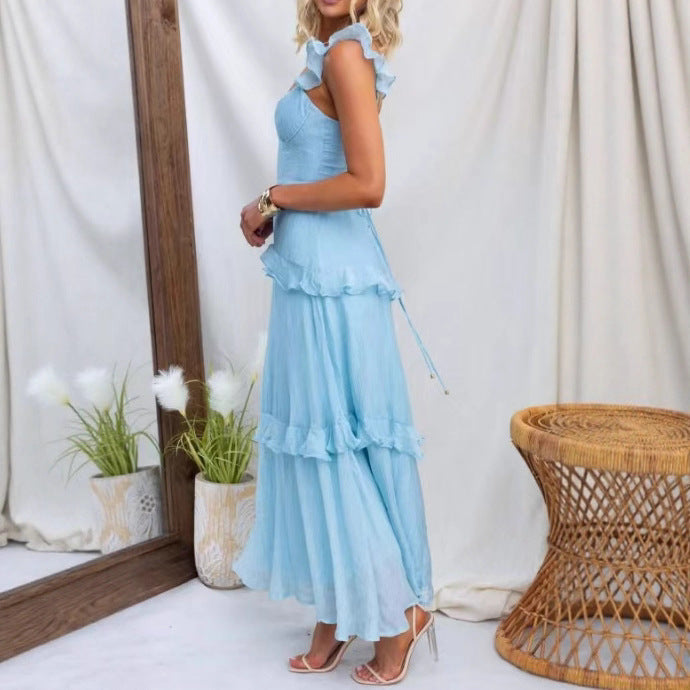 Women's maxi dress with ruffle details and fitted silhouette Lune London