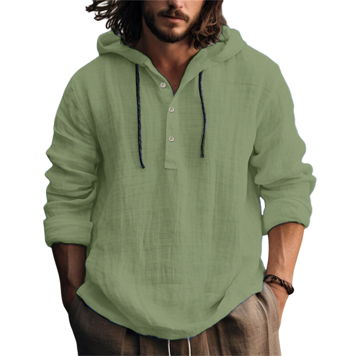 Men's casual hoodie shirt made of lightweight fabric with button placket and wide sleeves Lisslune