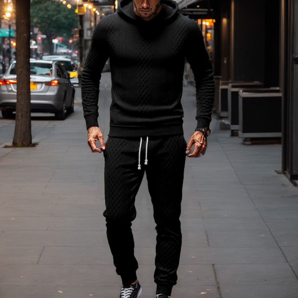 Men's Knit Leisure Suit with Hood and Modern Rib Design Lisslune